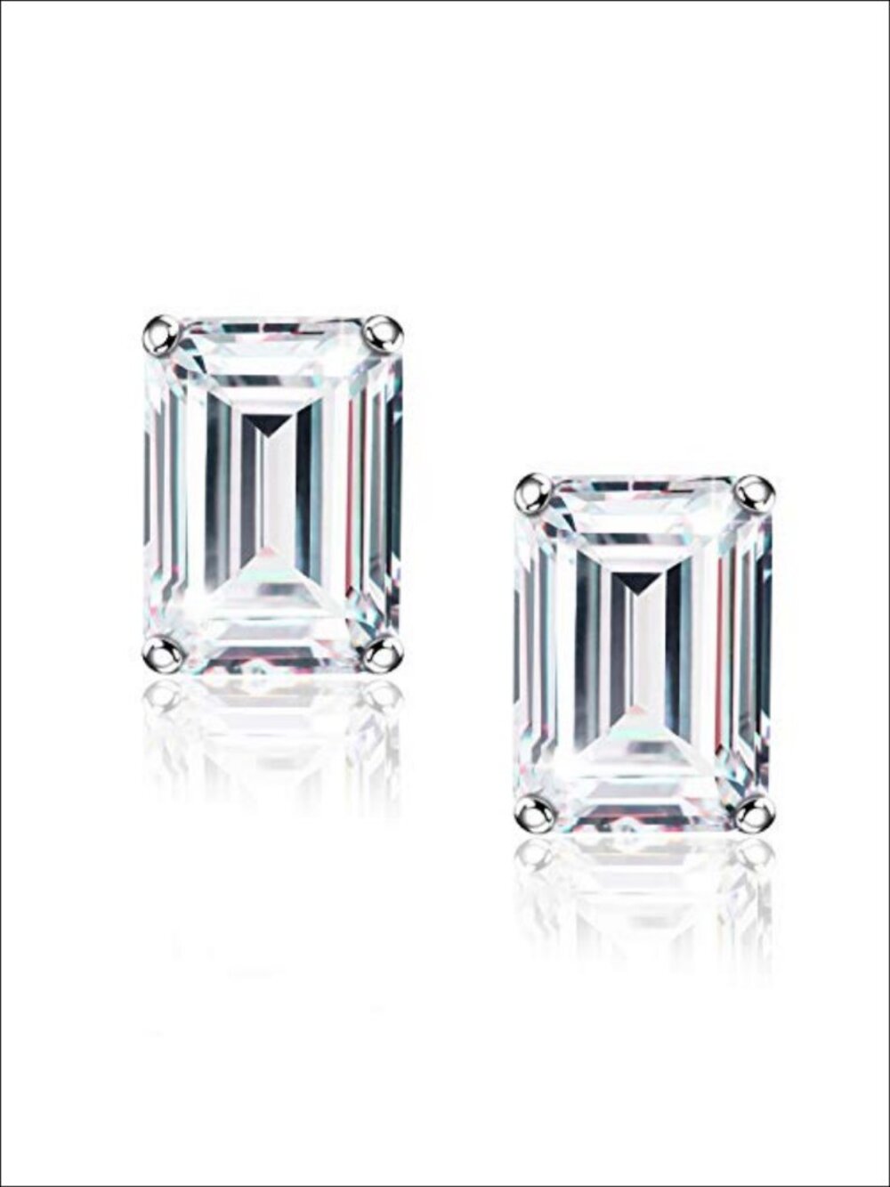 18K White Gold Plated Sterling Silver Emerald-Cut Cubic Zirconia Stud Earrings